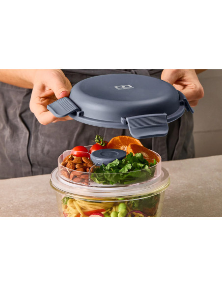 Monbento Sunny Salatschüssel aus Glas, 950 ml, blau, mit Eis würfelbehälter