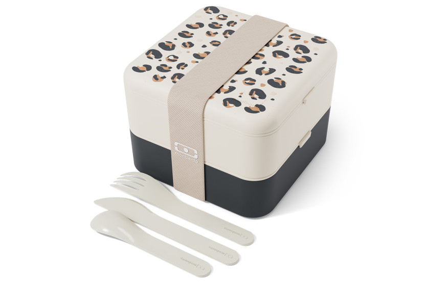 Monbento Flex 1L Leopard Print Lunch Box with Compartments and Cutlery