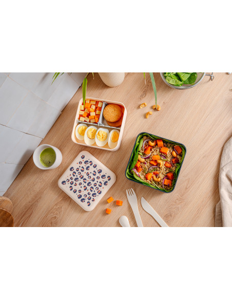 Monbento Flex 1L matlåda med fack i leopardmönster, inklusive bestick