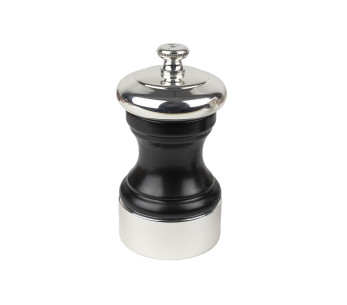 Peugeot Palace Handpfeffermühle aus schwarzem, satiniertem Buchenholz und versilbertem Metall, 10 cm