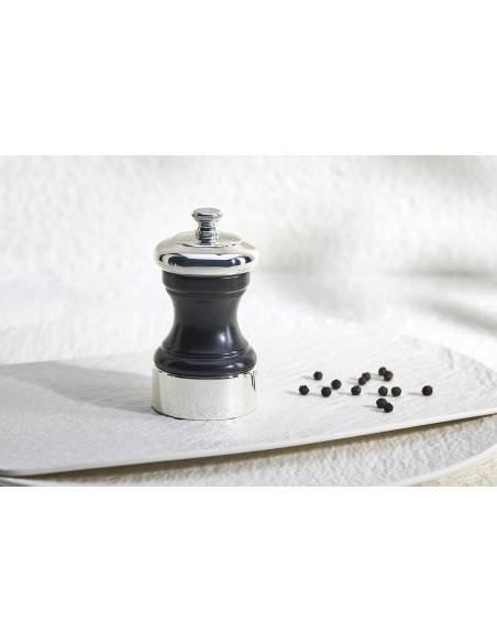 Peugeot Palace handpepermolen van satijnglanzend zwart beukenhout en verzilverd metaal, 10 cm