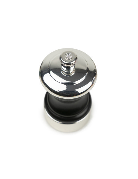 Moinho de sal manual Peugeot Palace em madeira de faia preta acetinada e metal prateado, 10 cm