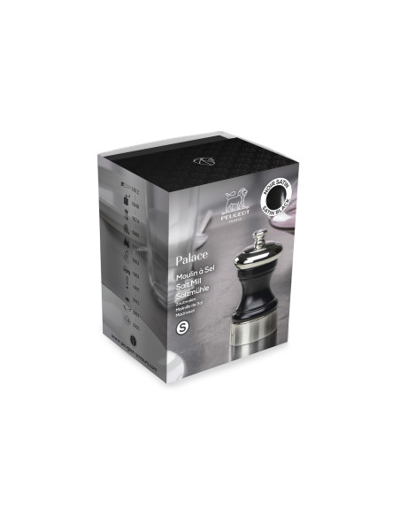 Molino de sal manual Peugeot Palace de madera de haya negra satinada y metal plateado, 10 cm