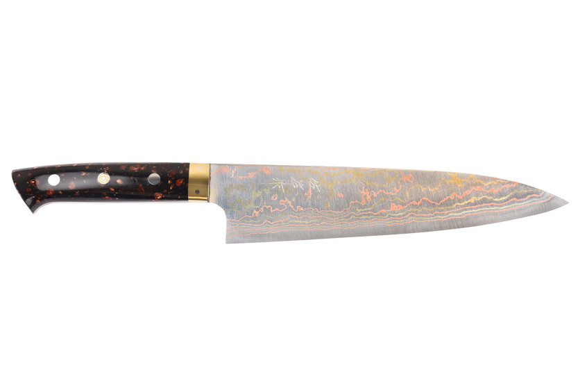 Faca de chef japonesa artesanal Takeshi Saji BS2 Rainbow, de 21 cm