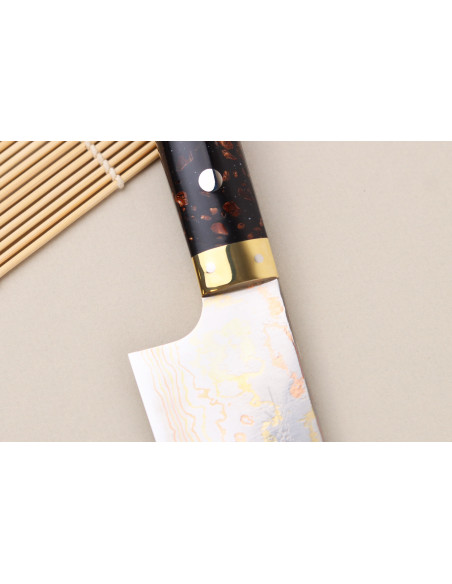 Coltello da chef giapponese artigianale Takeshi Saji BS2 Rainbow da 21 cm