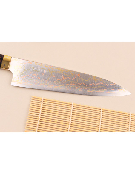 Handgefertigtes japanisches Kochmesser Takeshi Saji BS2 Rainbow, 21 cm