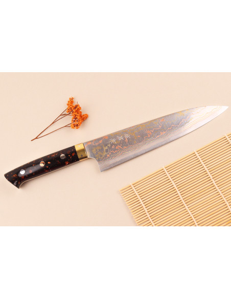 Coltello da chef giapponese artigianale Takeshi Saji BS2 Rainbow da 21 cm