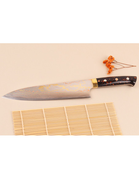 Faca de chef japonesa artesanal Takeshi Saji BS2 Rainbow, de 21 cm