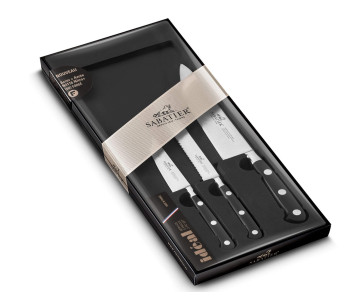 Set van 3 SABATIER Ideal 100% roestvrij gesmede Chef+Universal+Office Franse Messen