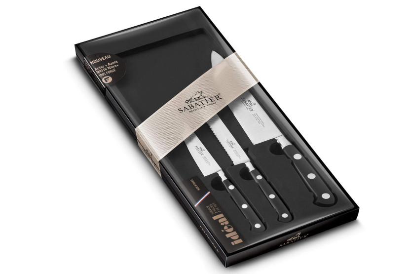 Conjunto de 3 facas francesas SABATIER Idéal 100% aço inoxidável forjado Chef+Universal+Escritório