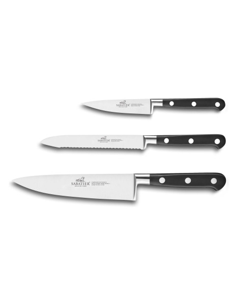 Set med 3 SABATIER Ideal 100% rostfritt stål smidda franska knivar för kock+universal+kontor