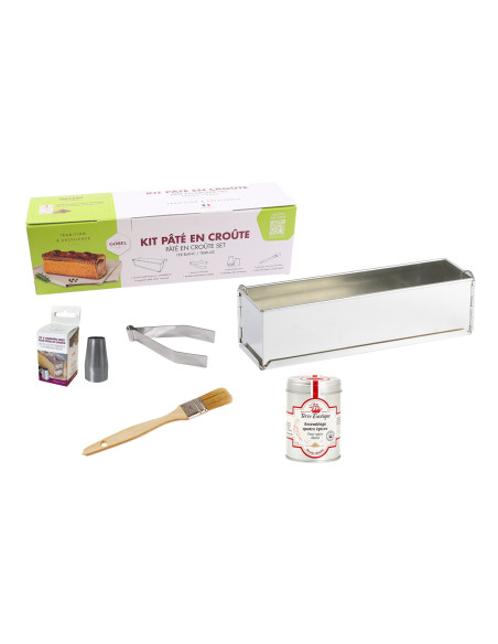 Kit per pâté en croûte Gobel: stampo in latta da 30 cm + 3 accessori + 1 ricetta + 1 miscela di spezie in omaggio