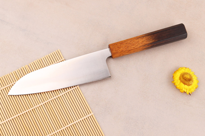 16.5 cm Tsunehisa AUS8 Japanese Handcrafted Santoku Knife with Burnt Oak Handle