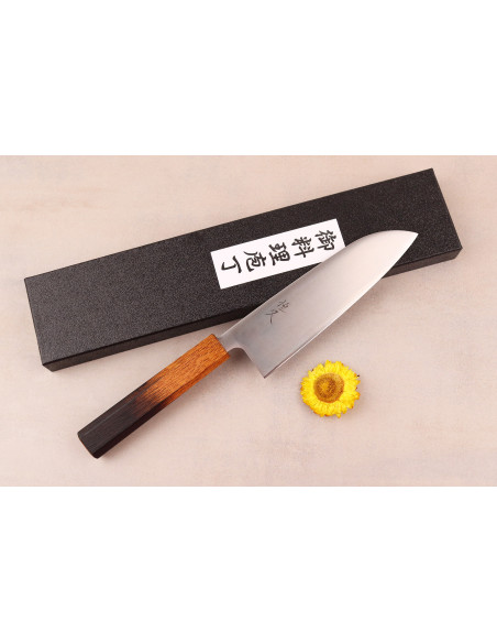 16.5 cm Tsunehisa AUS8 Japanese Handcrafted Santoku Knife with Burnt Oak Handle