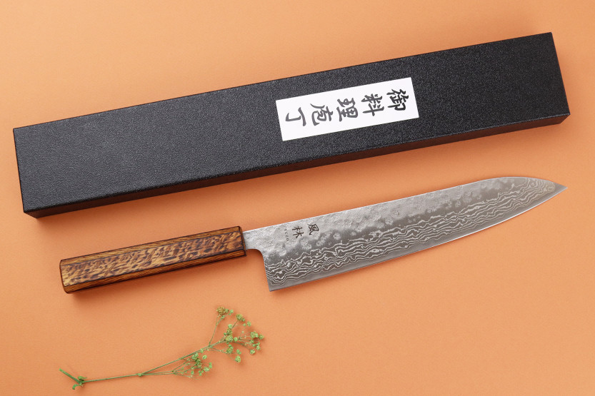 Coltello da chef giapponese artigianale Yuzo Enju Damas 440C da 24 cm