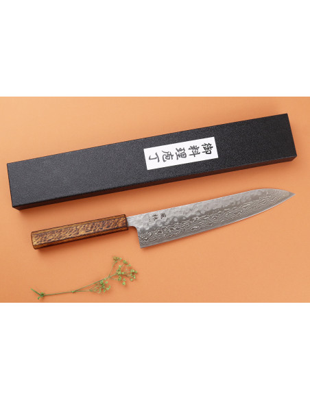 Faca de chef japonesa artesanal Yuzo Enju Damas 440C, de 24 cm