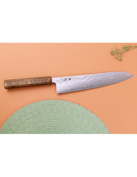 Håndlaget japansk kokkekniv, 24 cm, Yuzo Enju Damas 440C