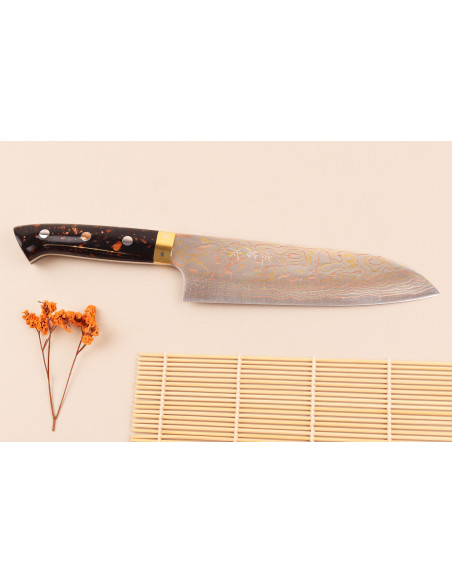 Håndlavet japansk santoku-kniv, 16,5 cm, Takeshi Saji BS2 Rainbow