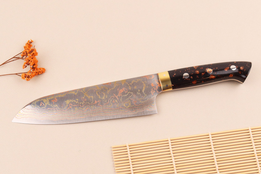 Håndlavet japansk santoku-kniv, 16,5 cm, Takeshi Saji BS2 Rainbow