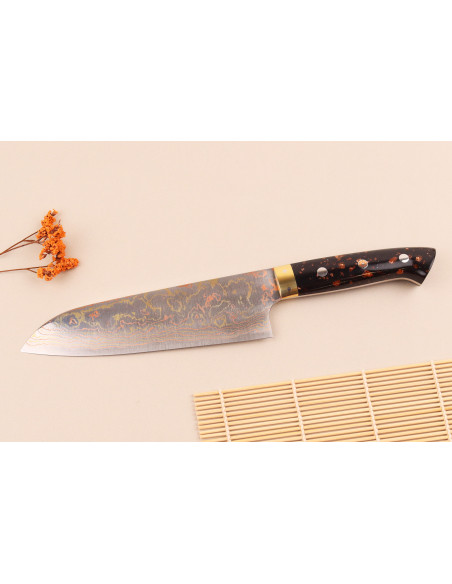 Cuchillo santoku japonés artesanal de 16,5 cm de Takeshi Saji BS2 Rainbow