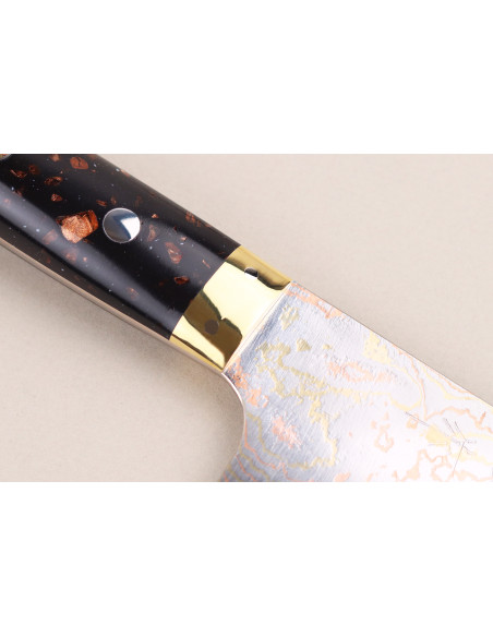 Cuchillo santoku japonés artesanal Takeshi Saji BS2 Rainbow de 16,5 cm