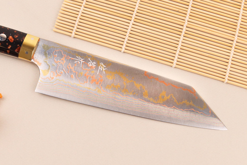 Cuchillo Bunka japonés artesanal de 16,5 cm de Takeshi Saji BS2 Rainbow