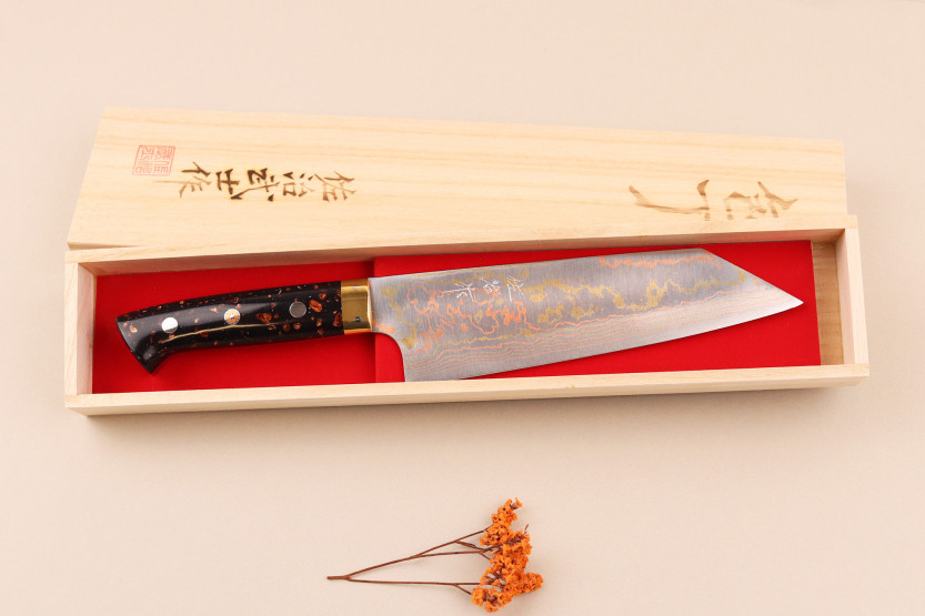 Handgefertigtes japanisches Bunka -Messer, 16,5 cm, Takeshi Saji BS2 Rainbow