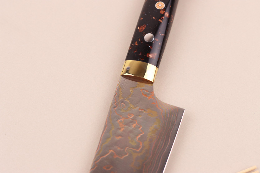 Handgemaakt Japans Bunka -mes van 16,5 cm, Takeshi Saji BS2 Rainbow