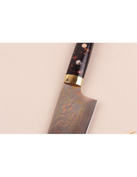 Cuchillo Bunka japonés artesanal de 16,5 cm de Takeshi Saji BS2 Rainbow