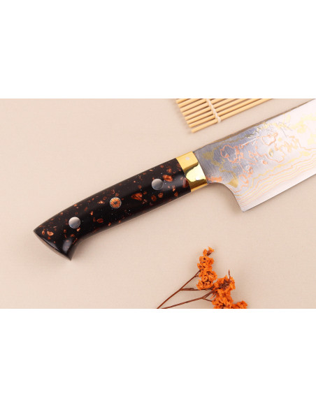 Cuchillo Bunka japonés artesanal de 16,5 cm de Takeshi Saji BS2 Rainbow