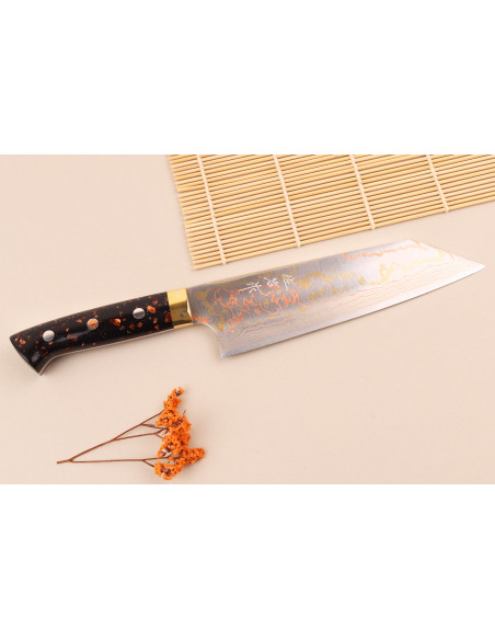 Handgefertigtes japanisches Bunka -Messer, 16,5 cm, Takeshi Saji BS2 Rainbow
