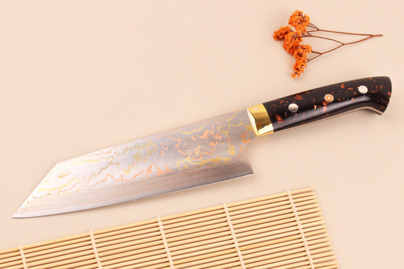 Handgemaakt Japans Bunka -mes van 16,5 cm, Takeshi Saji BS2 Rainbow
