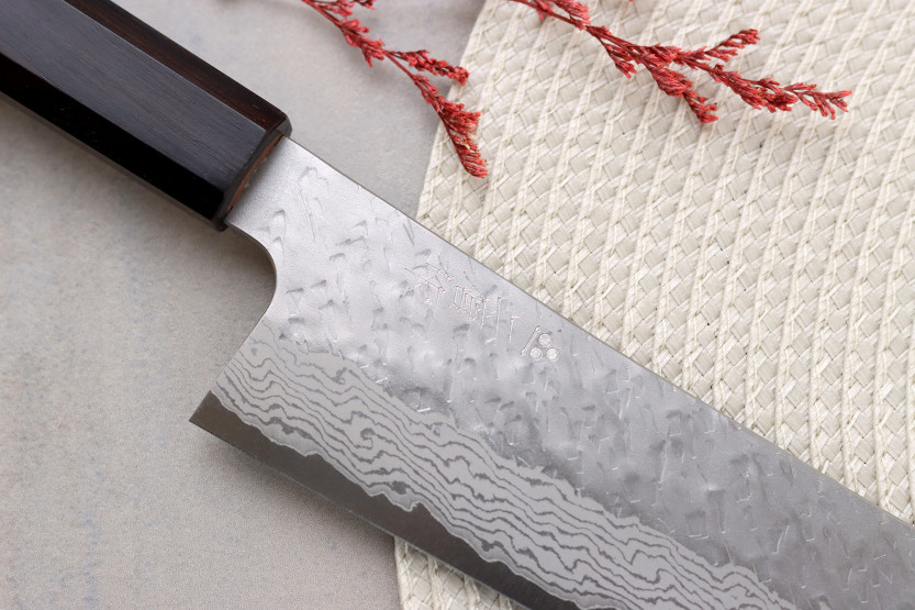 17 cm Handcrafted Japanese Bunka Knife by Nigara Hamono, Tsuchime VG10 Damascus Steel