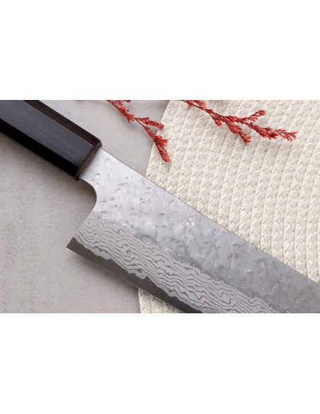 Håndlaget japansk Bunka -kniv, 17 cm, fra Nigara Hamono, Tsuchime, VG10 -damaskus