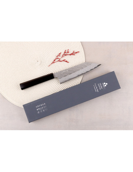 Håndlaget japansk Bunka -kniv, 17 cm, fra Nigara Hamono, Tsuchime, VG10 -damaskus