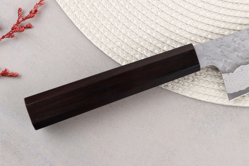 Handgemaakt Japans Bunka -mes van 17 cm, Nigara Hamono Tsuchime VG10 damaststaal