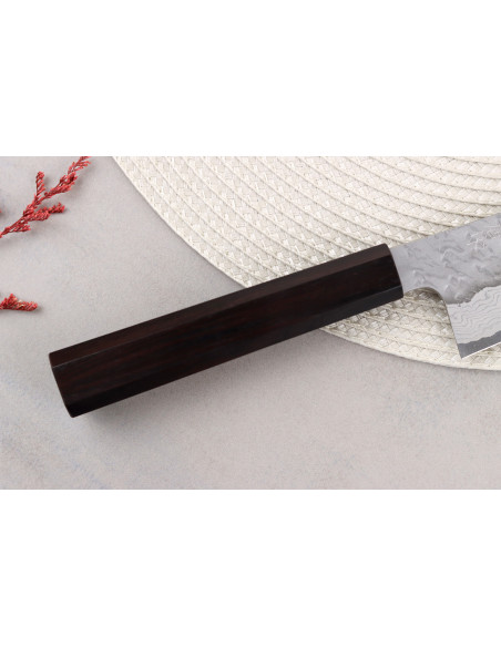 Handgefertigtes japanisches Bunka -Messer, 17 cm, Nigara Hamono Tsuchime VG10 -Damast