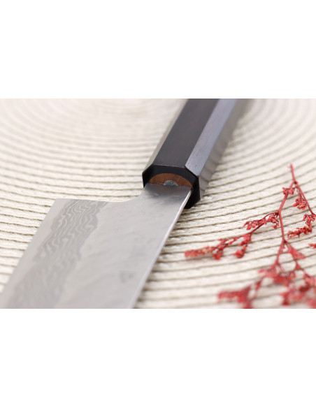 Handgefertigtes japanisches Bunka -Messer, 17 cm, Nigara Hamono Tsuchime VG10 -Damast