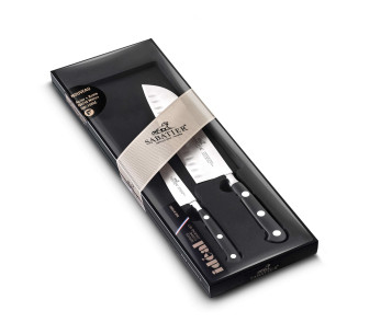 Set om 2 SABATIER Idéal 100% rostfritt stål smidda Santoku+Office franska knivar