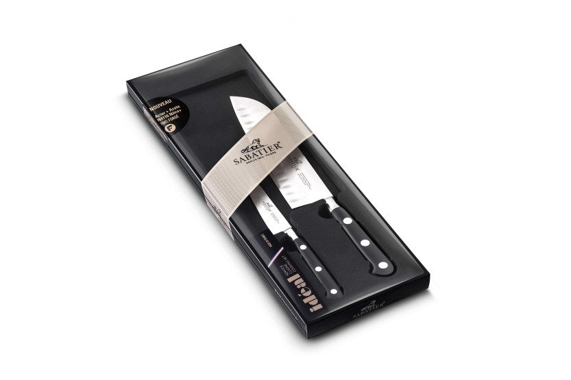 Conjunto de 2 facas SABATIER Idéal 100% forjadas em aço inoxidável Santoku+Facas de escritório
