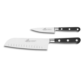 Set om 2 SABATIER Idéal 100% rostfritt stål smidda Santoku+Office franska knivar 2