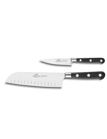 2 kpl SABATIER Idéal 100 % ruostumattomasta teräksestä taotut Santoku+Office ranskalaiset veitset.