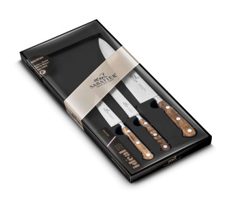 Set med 3 SABATIER Provençao-knivar 100% smidda olivträhandtag