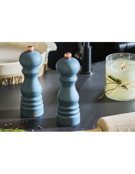 Peugeot Paris Denim Beech Wood Salt and Pepper Mill Duo Set, 18 cm