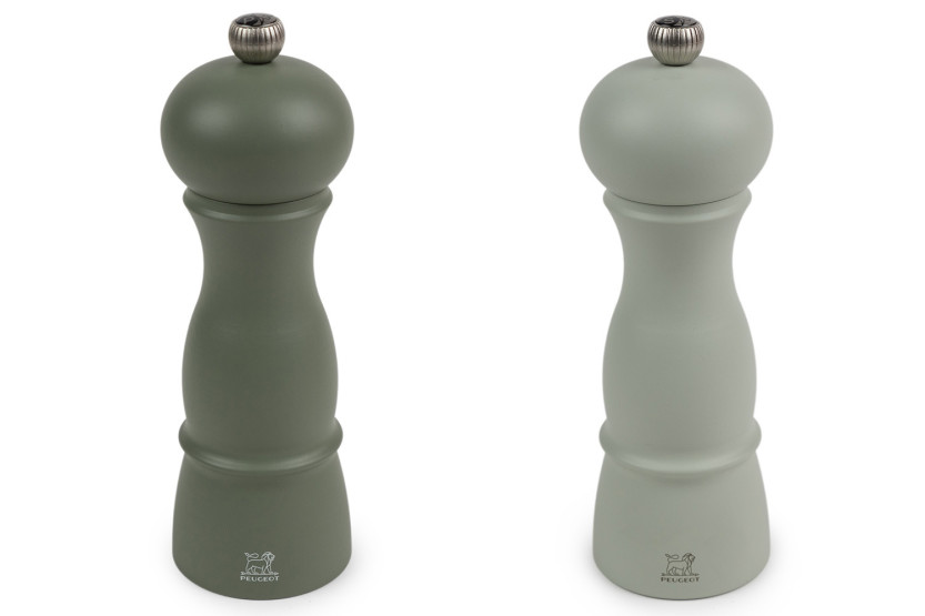 Conjunto duplo de moinhos de sal e pimenta Peugeot Amboise em madeira de faia verde-samambaia + salva, 18 cm