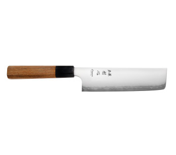 Faca nakiri japonesa artesanal Hatsukokoro Chromax de 16,5 cm com cabo em teca