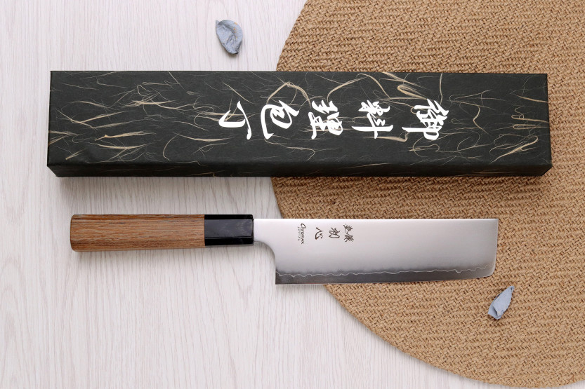 Hatsukokoro Chromax Handcrafted Japanese Nakiri Knife, 16.5 cm, with Teak Handle