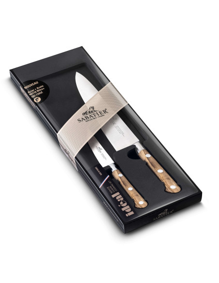 Set mit 2 Messern SABATIER Provençao 100% geschmiedet Griffe aus Olivenholz