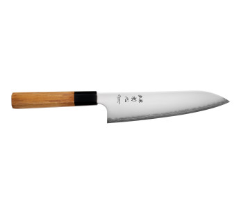 Faca de chef japonesa artesanal Hatsukokoro Chromax de 20 cm com cabo em teca