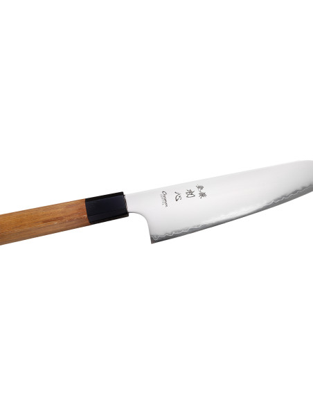 Faca de chef japonesa artesanal Hatsukokoro Chromax de 20 cm com cabo em teca